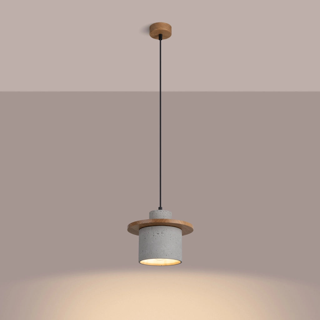 Lampada a sospensione MAB in cemento e legno 22x125cm E27 15W luce moderna