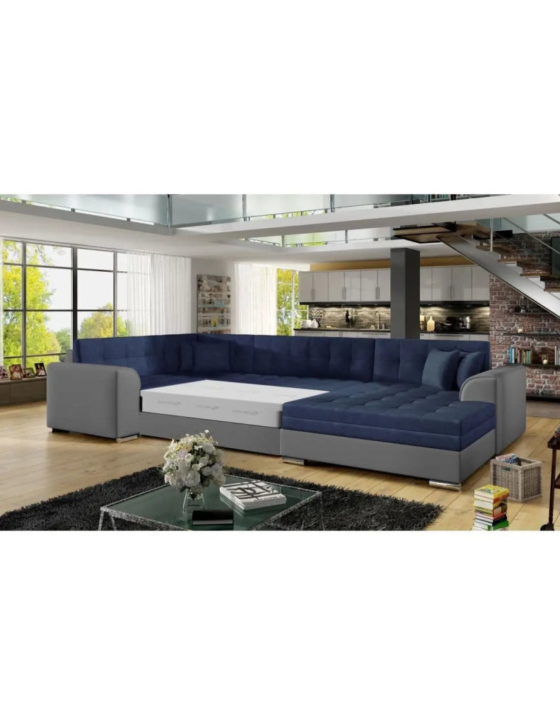 Panoramico divano letto CALDERO 5 posti blu navy e grigio – angolo destro