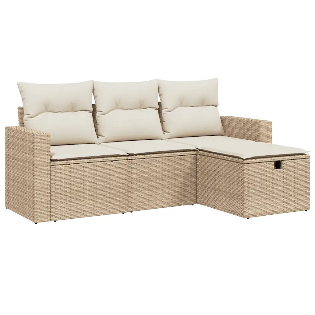 Set Divano da Giardino 4 pz con Cuscini Beige in Polyrattan
