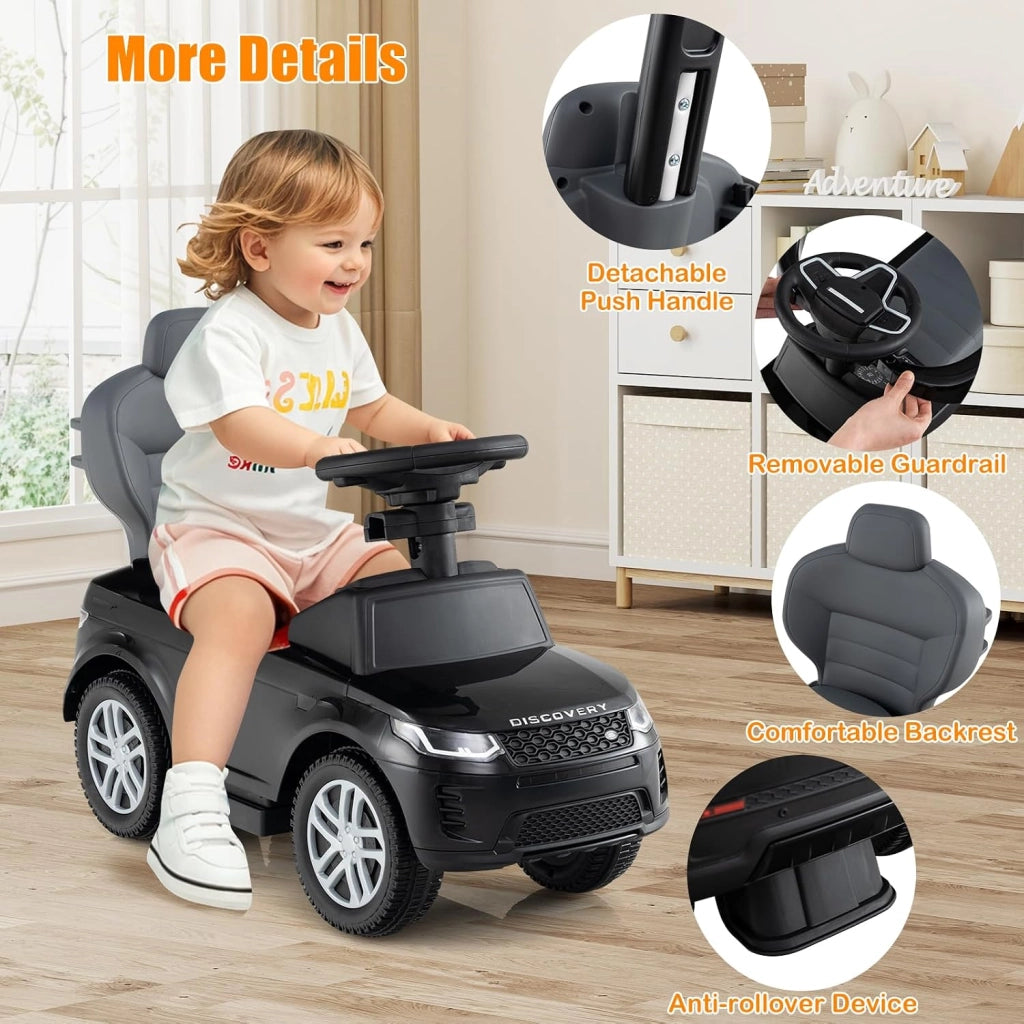 Macchina Cavalcabile per Bambini 1-3 Anni, Cavalcabile Bambino 3 in 1, Pignée Amovibile, Guida Realistica con Volante, Clacson, Musica, Carico 25 kg, Ruote Antiscivolo, Regali Bambini (Nero)