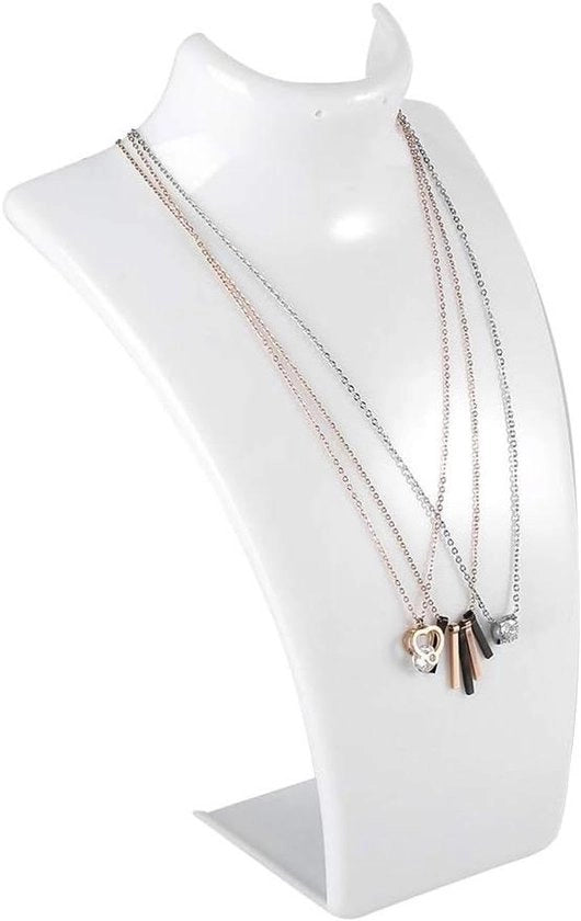 Supporto per Collana in Acrilico con Manichino e Catena per Display di Gioielli in Bianco, Modello Organizer con Stendardo di Catena.