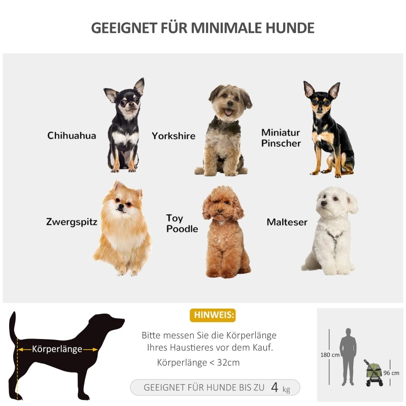 Passeggino/carrozzina per cani, pieghevole, con 2 guinzagli di sicurezza e 2 portabicchieri, 67 x 45 x 96 cm, verde