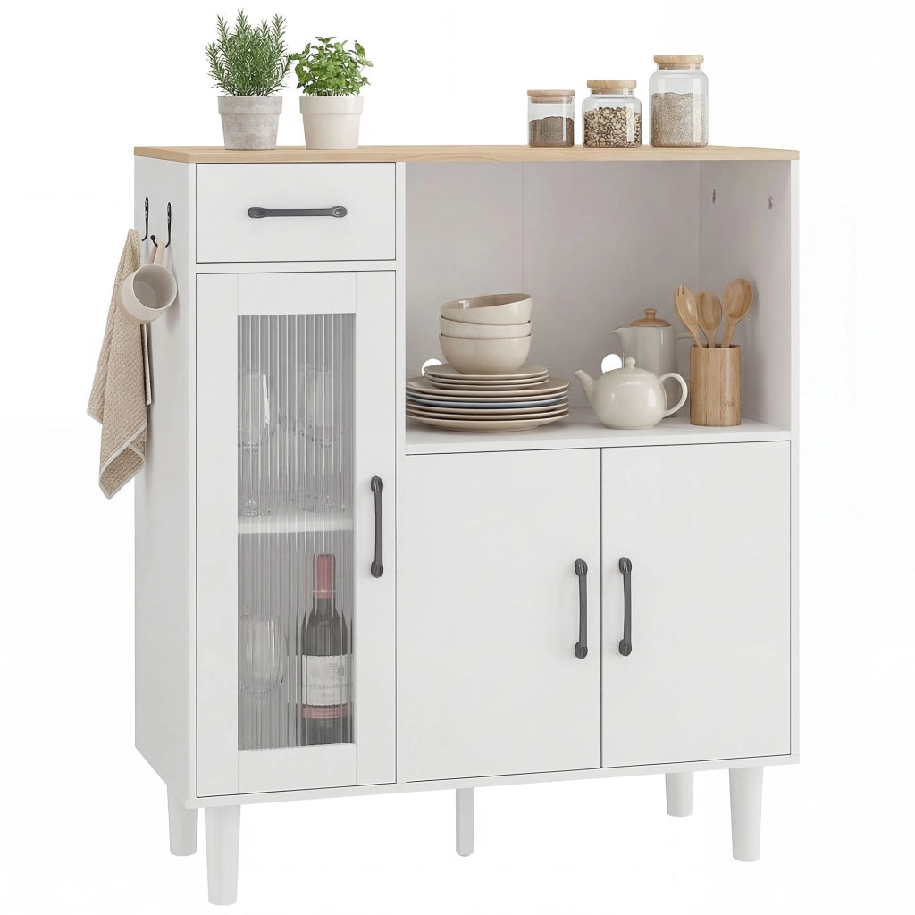 Cassettiera con ante e cassetti ¨C zephmum ¨C bianco e rovere 80x34x91 cm