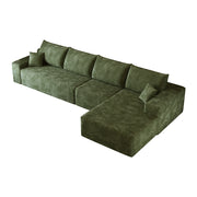 Divano modulare angolare con chaise longue e seduta profonda in tessuto verde