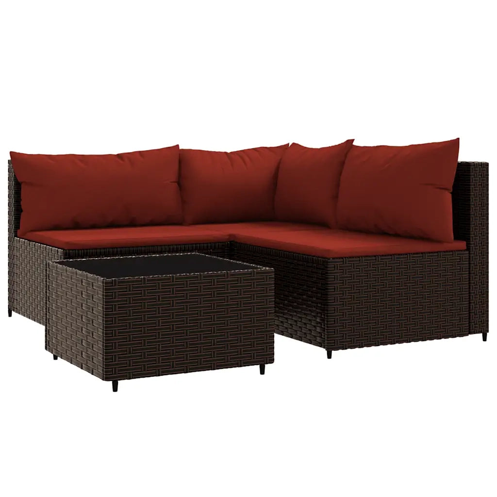 Set Mobili da Giardino 4 pz con Cuscini in Polyrattan Marrone CFW2148575