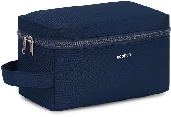 Toilette per uomo, toilette impermeabile per viaggio, toilette con sezione asciutto/umido, borsa cosmetica per uomo con doppia cerniera, brevetto in corso di registrazione (blu scuro)