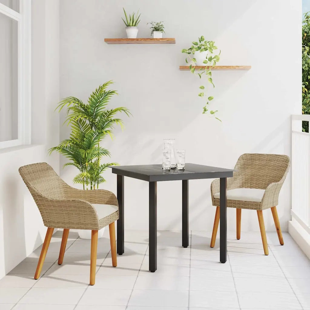 Set da Pranzo per Giardino con cuscino 3 pz | Set Salotto da Giardino Beige polyrattan