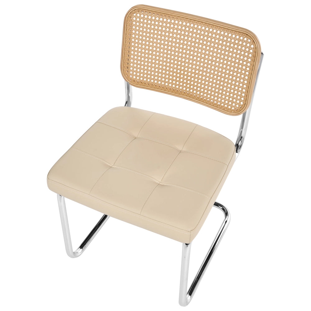 Set di 2 sedie da pranzo in ecopelle beige chiaro con base a sbalzo in metallo stile vintage retrò