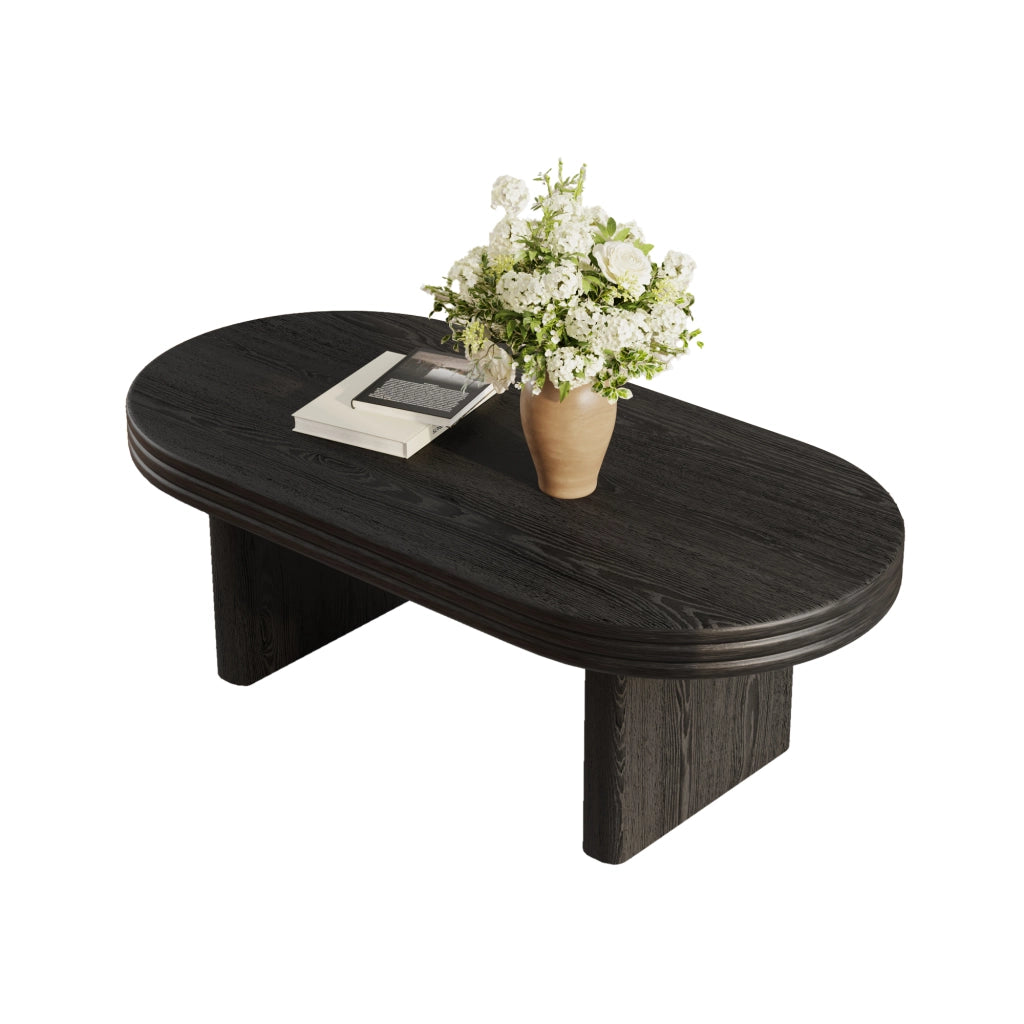 OKWISH Tavolino da Caffè Ovale con Piano Elegante, per Soggiorno o Ufficio, MDF con Impiallacciatura in Legno, Nero, 120 × 60 × 41.5 cm