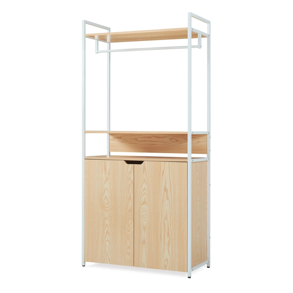 Organizzatore Guardaroba Larem Mobile Porta Abiti con Armadietto - Bianco / Effetto Rovere [en.casa]