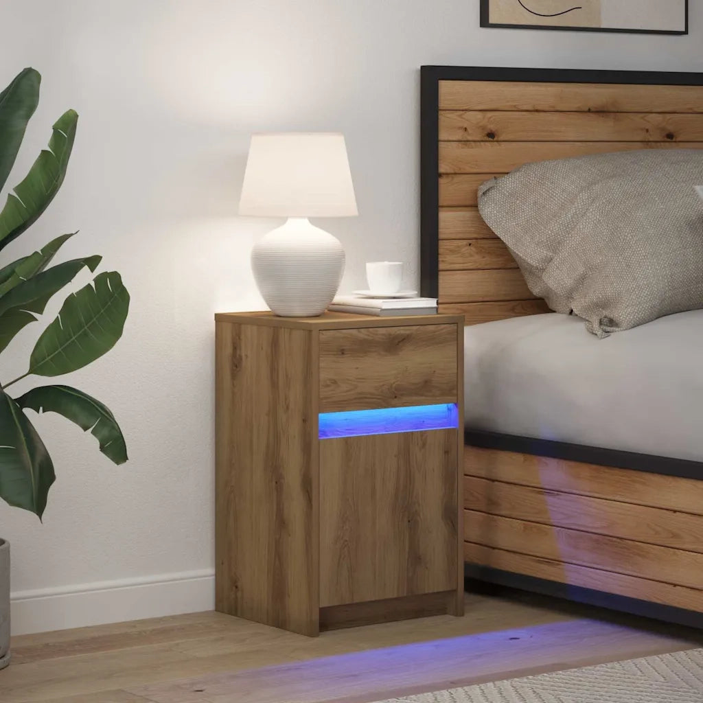 Armadio da letto | Comodino | Armadio da Notte | Mobiletto da notte LED rovere artigianale 38 x 34 x 61 cm