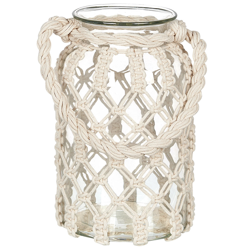 Lanterna in vetro per candela stile boho macramè barattolo di vetro decorazione per interni 31x20cm