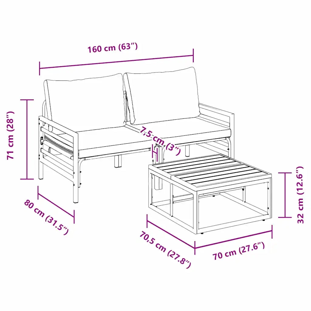 vidaXL Set Divano da Giardino 3 pcs Antracite Acciaio