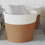 Cestini Portaoggetti 2pz Marrone e Bianco Ã˜24x18 cm in Cotone