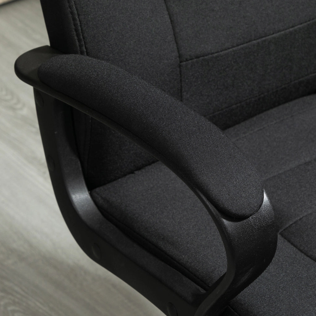 Sedia da Ufficio Ergonomica Basculante e Imbottita 62x76x110-119 cm in Poliestere Effetto Lino Nero