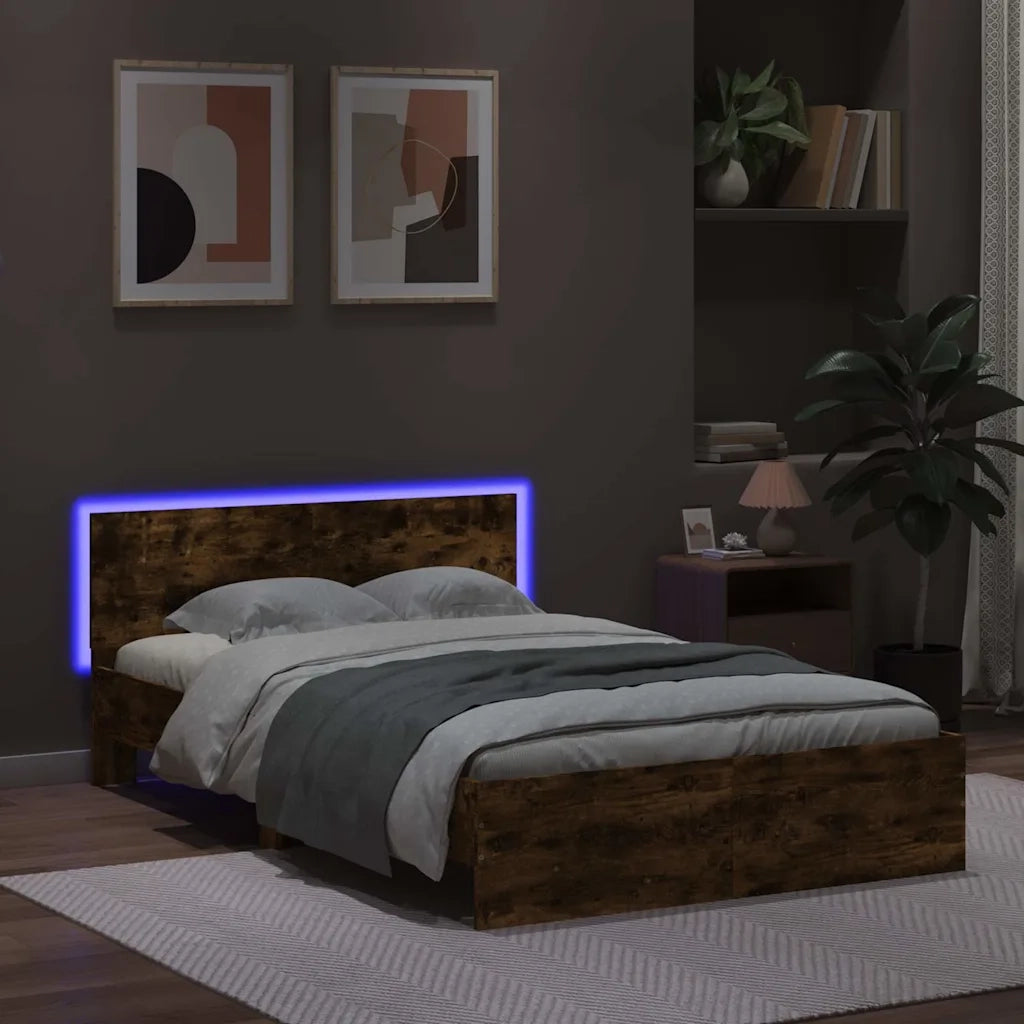 Giroletto con Testiera e LED-Struttura Letto con testiera Rovere Fumo 120x190 cm 492501