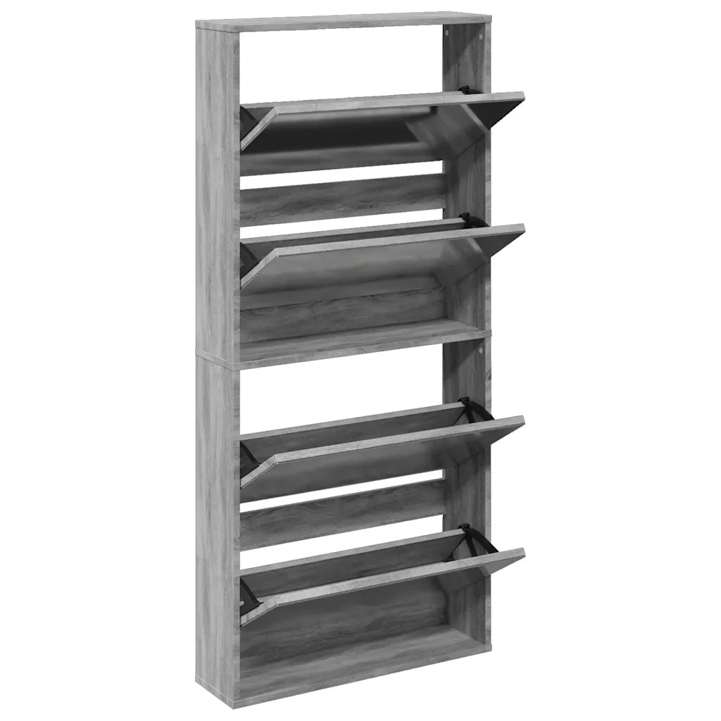 Scarpiera con Specchio a 4 Livelli Grigio Sonoma 63x17x134 cm 3228278