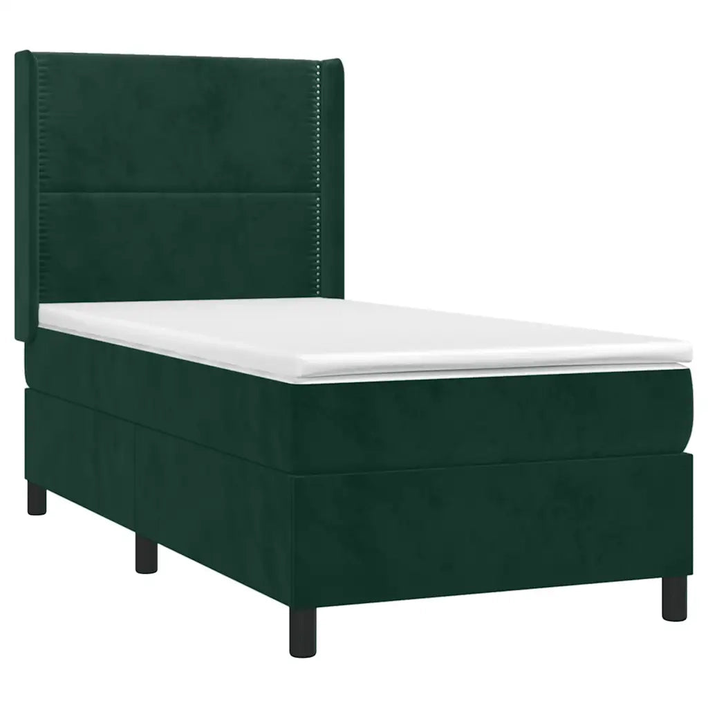 Letto a Molle con Materasso e LED Verde Scuro 90x200cm Velluto 3139484