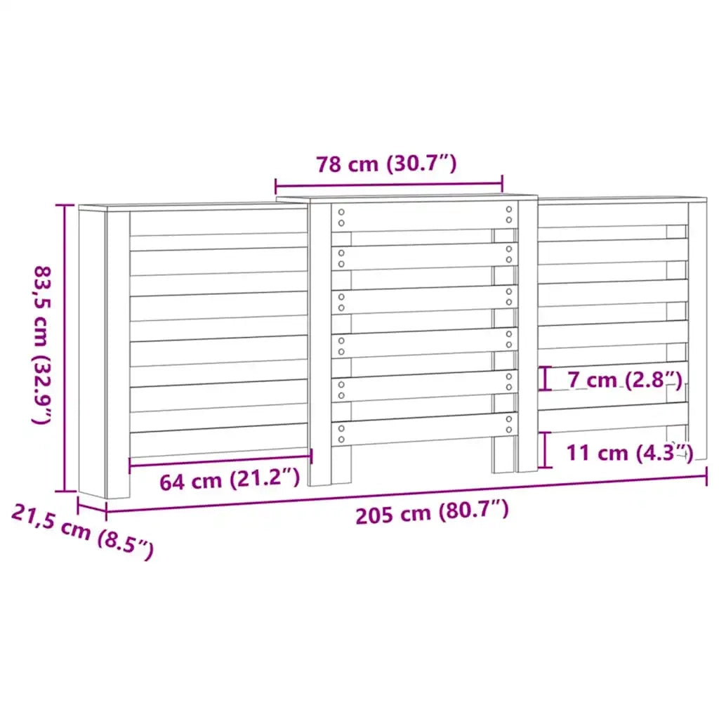 Copertura per radiatori Rovere Nero 205 x 21,5 x 83,5 cm 869222
