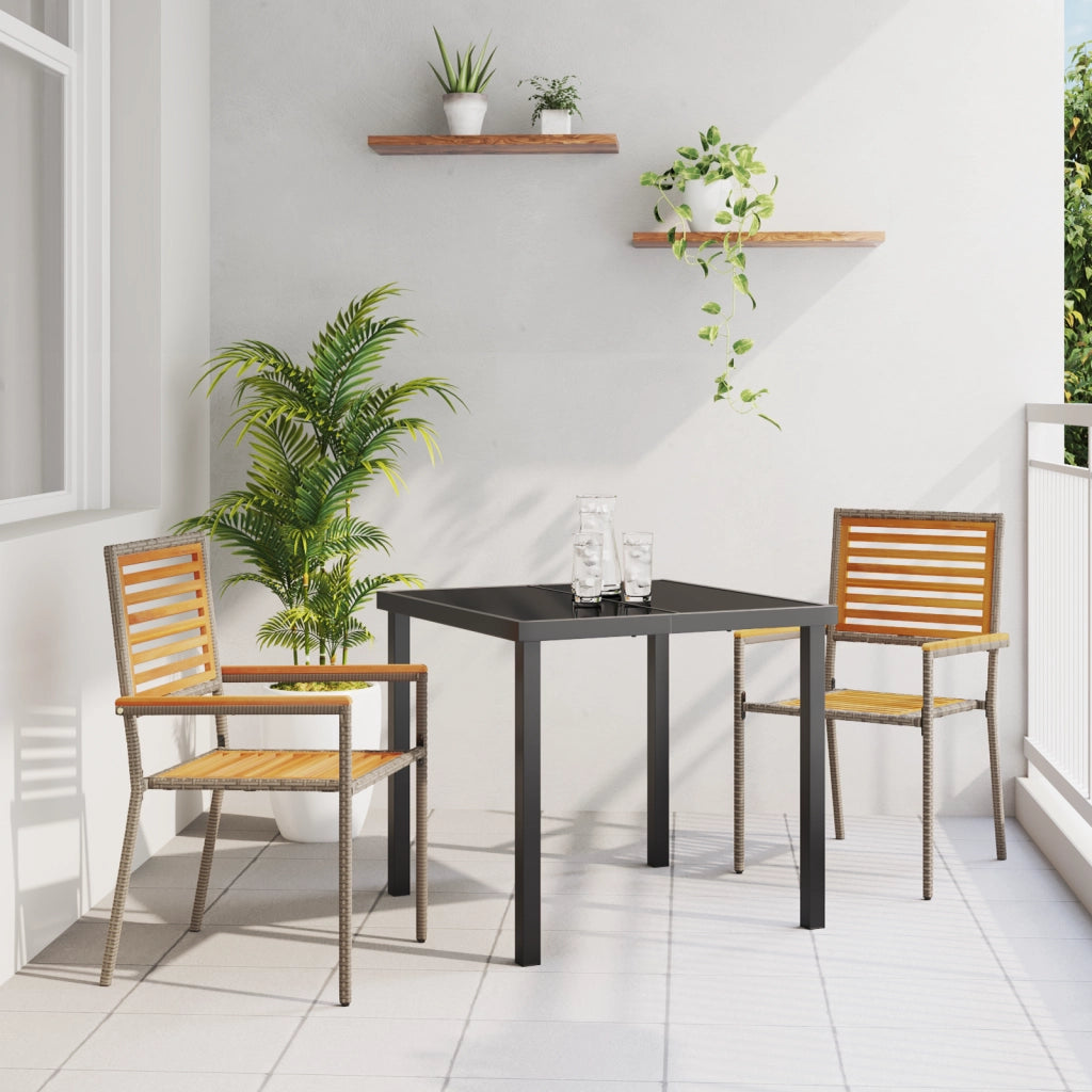Sedia da giardino impilabile  con cuscini, 2 pz, grigia in polyrattan