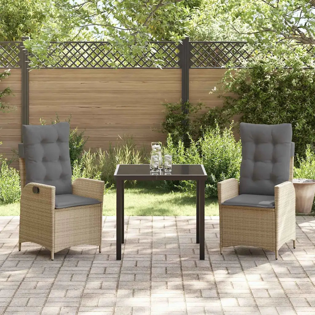 Set da Pranzo per Giardino con cuscino 3 pcs Beige polyrattan 3380512