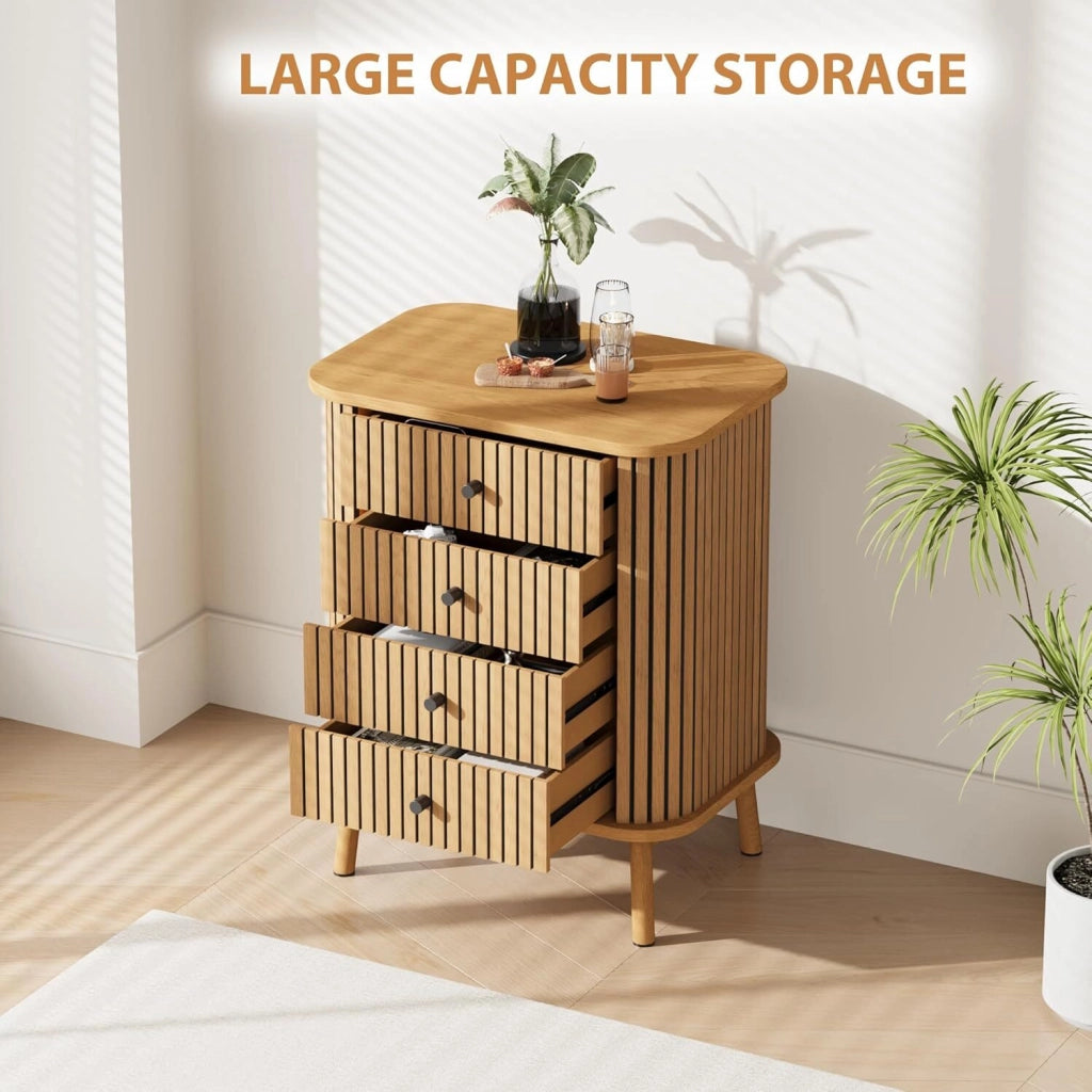 Cassettiera Moderna 4 Cassetti Effetto Bamb�� Stile Boho Mobile Contenitore Camera e Salotto Altezza 80cm
