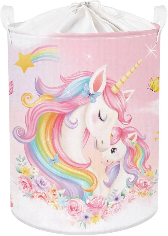 Cesto per bambine con disegno unicorno, pieghevole, grande capienza, 63L