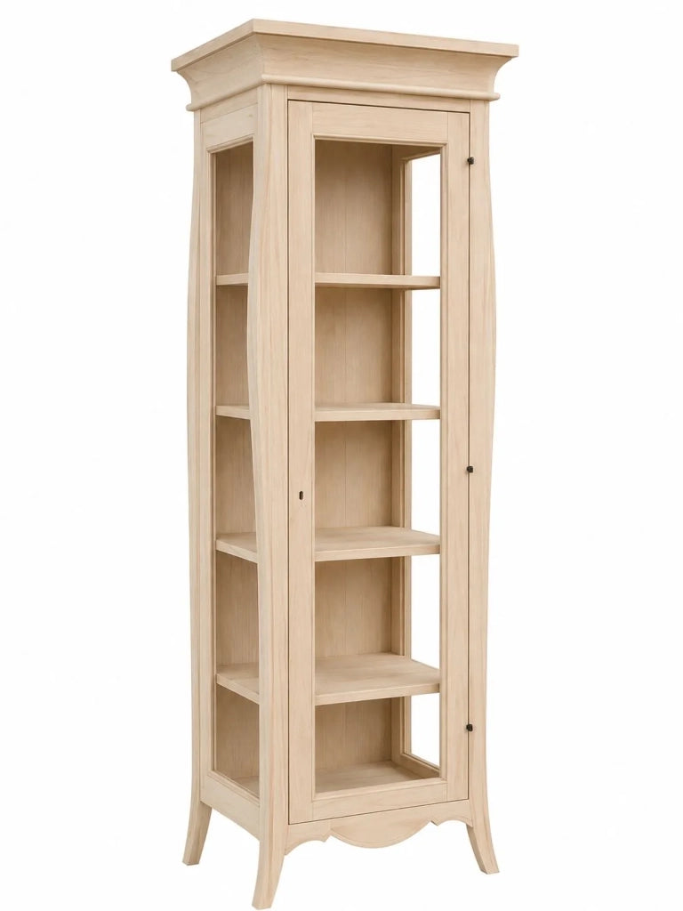 Vetrina classica bombata 1 porta dx in legno grezzo l.71 p.48 h.204 (3095) - Mobili 2G