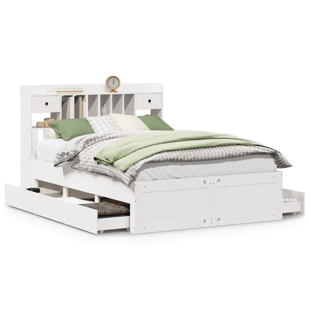 Letto Libreria senza Materasso Bianco 140x190 cm Legno di Pino 3308973