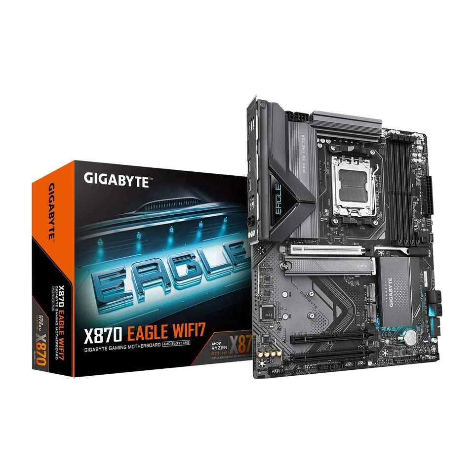 Scheda madre GIGABYTE X870 EAGLE WIFI7 - Supporta CPU AMD Ryzen 9000, VRM 14+2+2 fasi, fino a 8000MHz DDR5 (OC), 1xPCIe 5.0 + 2xPCIe 4.0, Wi-Fi 7, LAN 2.5GbE, USB 4