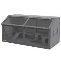 Gabbia per Piccoli Animali, per Roditori, in Legno di Pino, 100 cm x 52 cm x 50 cm, Grigio