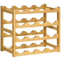 Scaffale Portabottiglie Vino a 4 Livelli per 16 Bottiglie in Legno di Bambù, 43x23.5x38cm