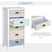 Cassettiera Mobiletto Vintage con 5 Cassetti Stile Shabby Bagno, Ingresso, Camera 46 × 34 × 97.5cm Bianco