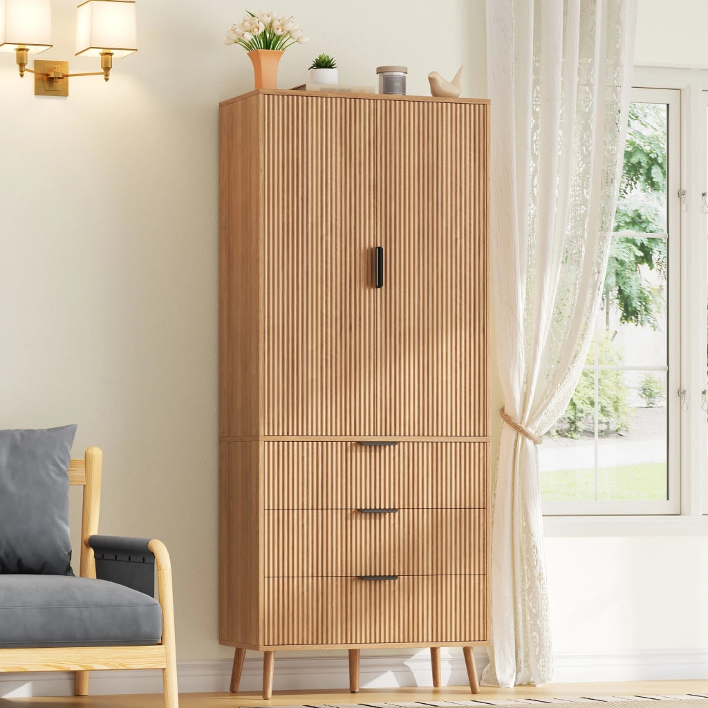 Mobile dispensa con 2 ante e 3 cassetti; 75x35x180 cm; MDF naturale