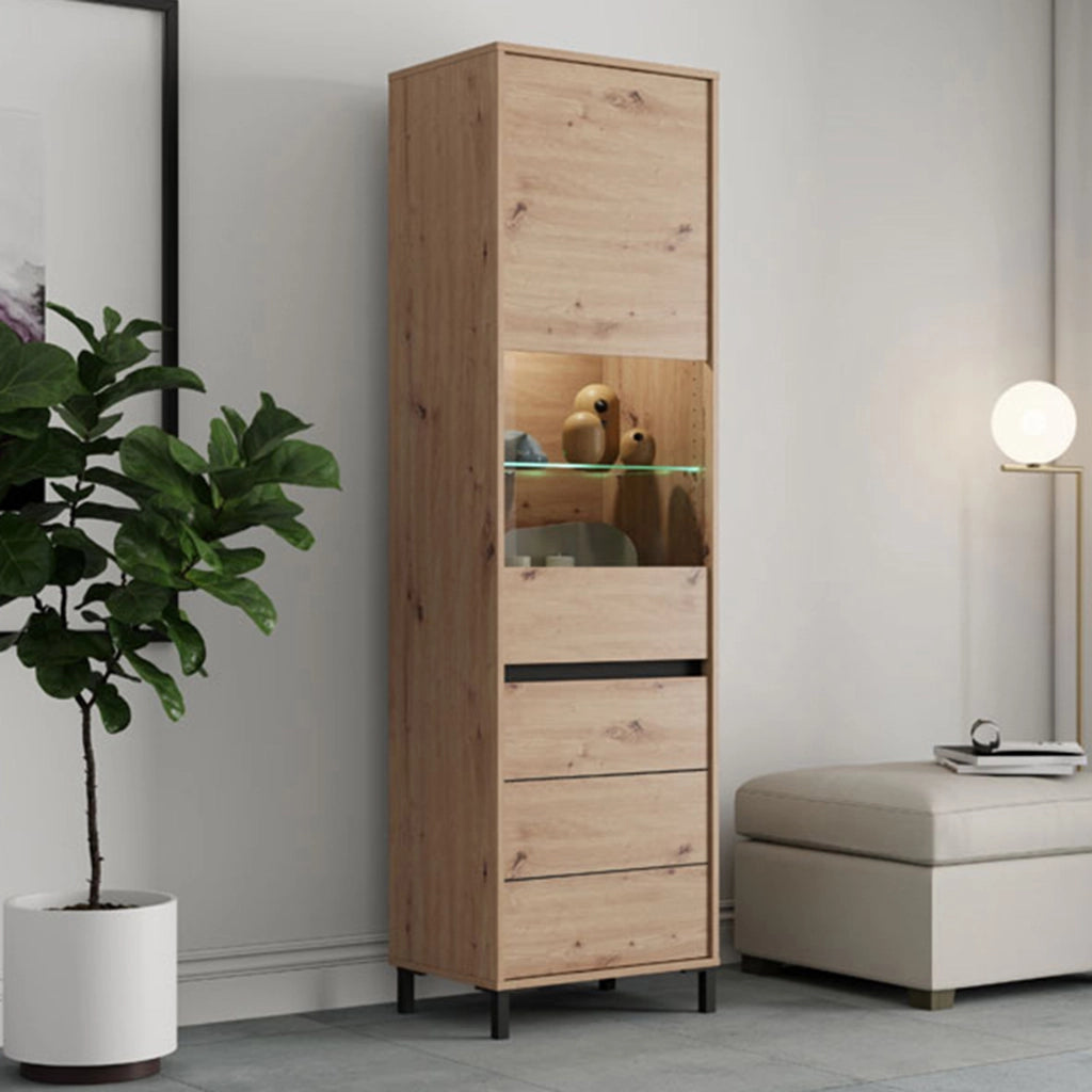 Mobile Espositore Ovodda, Vetrina 4 Ripiani, 55x40x193h cm Marrone Rovere Nodi