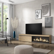 Mobile TV Soggiorno, 208x35x45cm, Per TV fino a 80", Camino elettrico XXL, colore Rovere RF3275