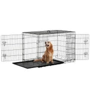 Gabbia per Animali Domestici Trasportino per Cani e Gatti Pieghevole in Acciaio Doppia Apertura, 121x77x82cm, Nero
