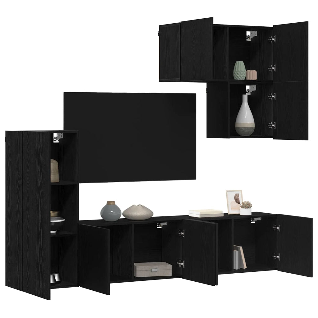 Unità TV da Parete 5 pcs Rovere Nero Legno multistrato 3402769