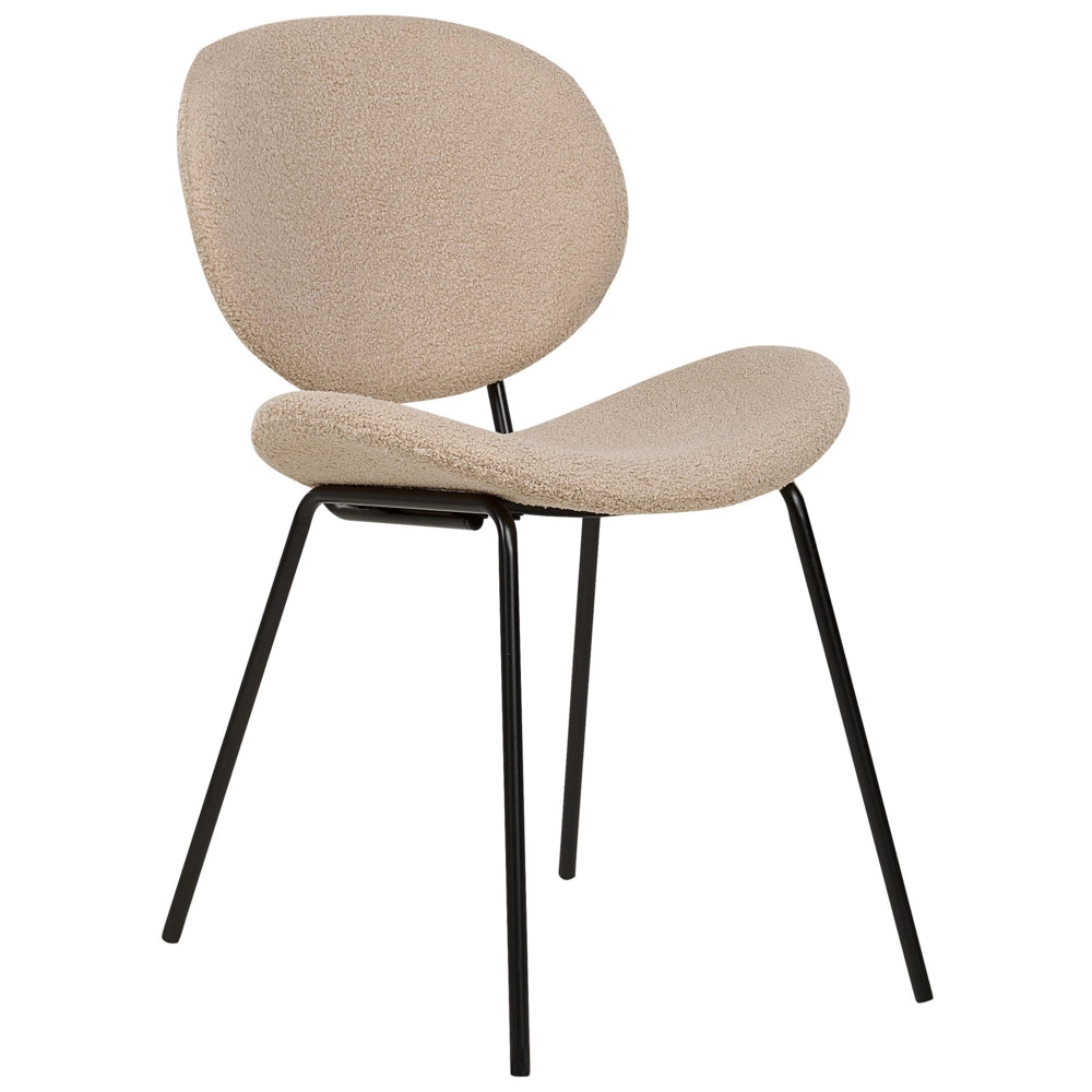 Set di 2 sedie in bouclè tortora con gambe nere in ferro nero Design contemporaneo e retrò Sedute per la sala da pranzo