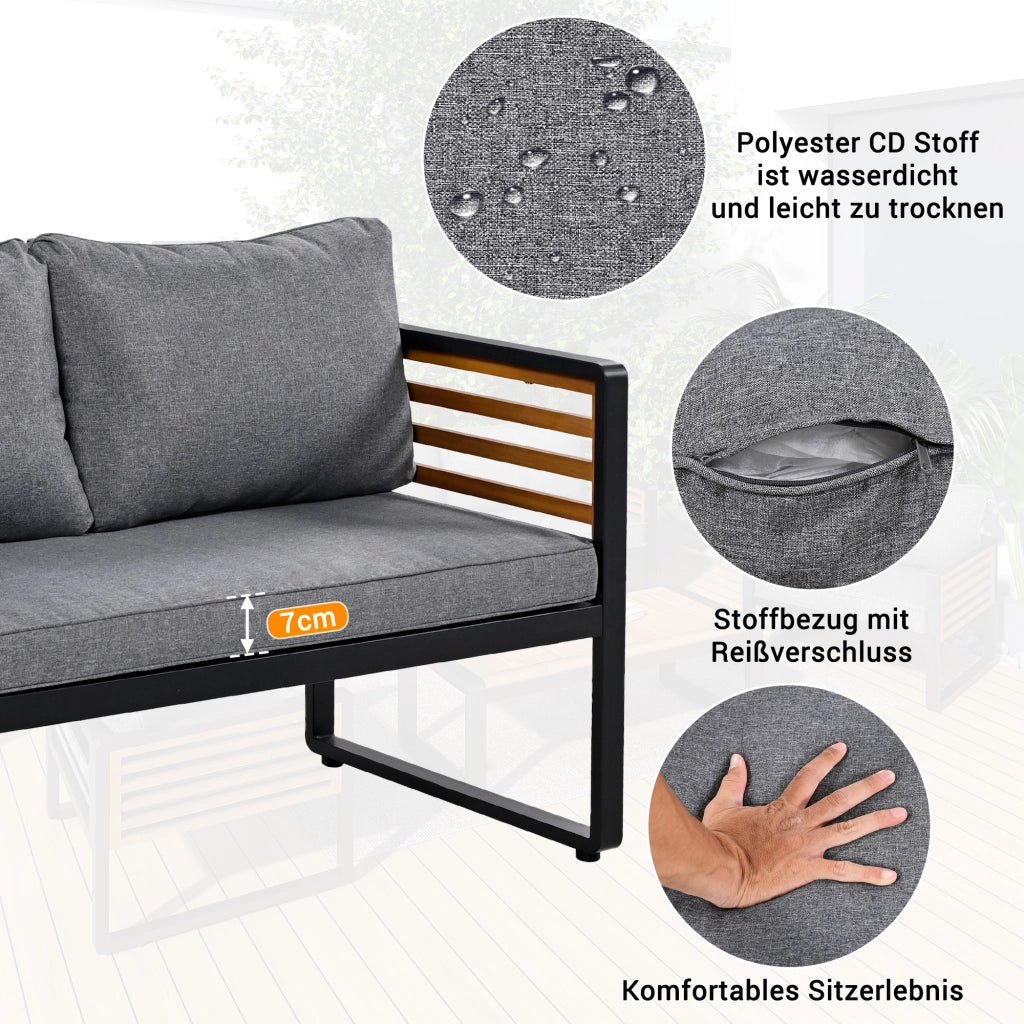 Set Salotto da Giardino 4 Pezzi con Divano, Sedie e Tavolo ¨C MINIMAL ¨C Grigio, Acciaio, Braccioli in Legno
