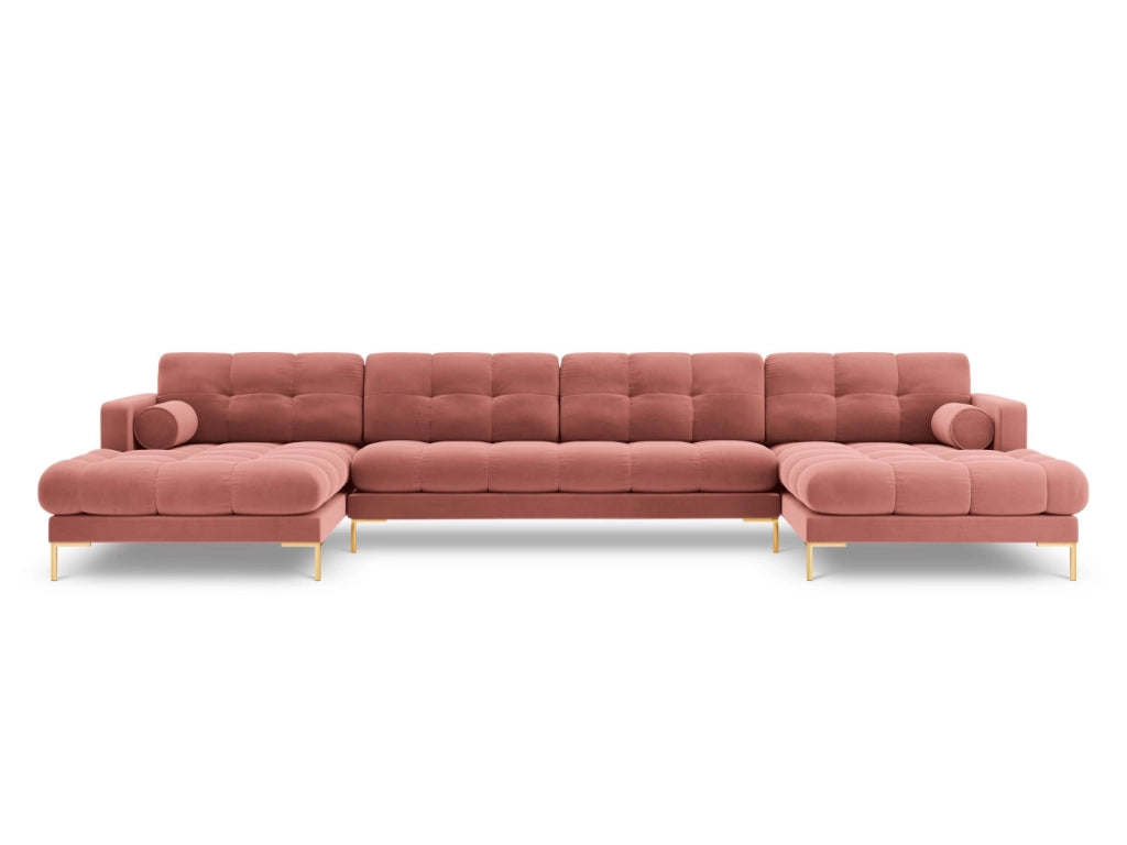 Cosmopolitan Design - Divano panoramico "Bali" 7 posti in velluto rosa 