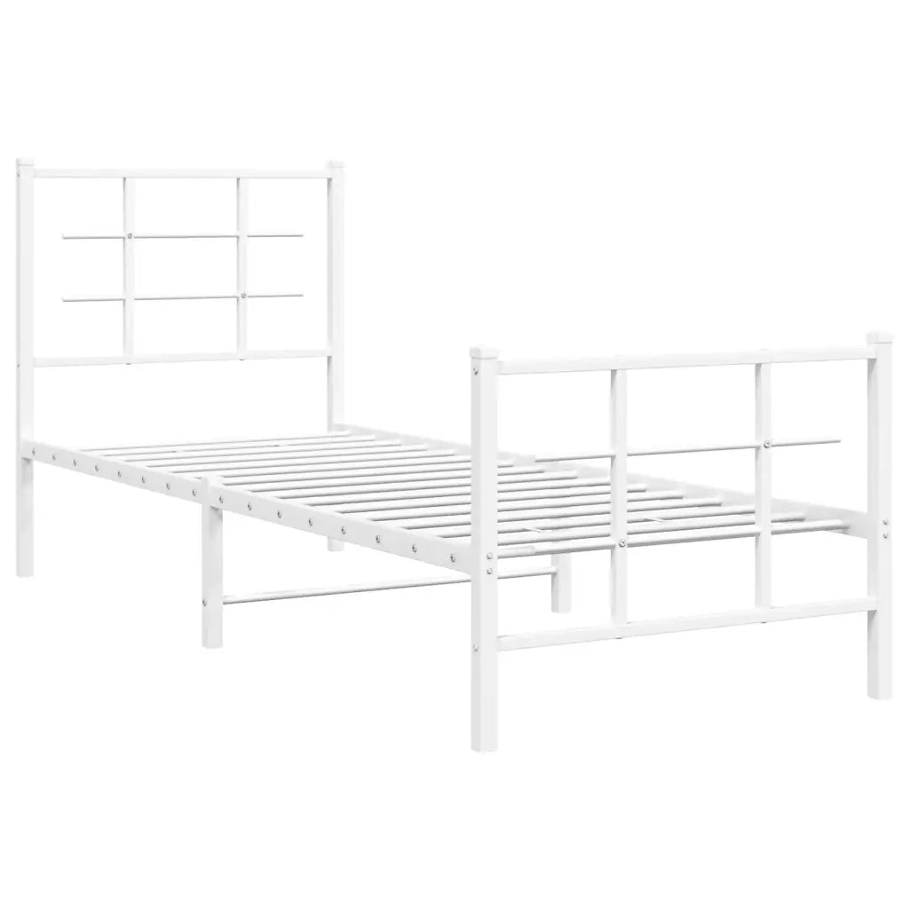 Letto singolo | Letto per adulti | Giroletto con Testiera e Pediera Metallo Bianco 75x190 cm