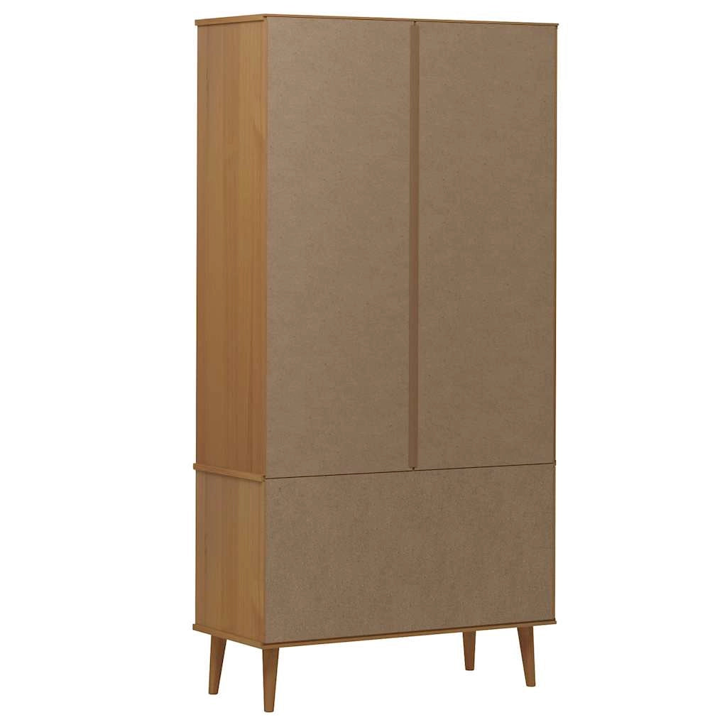 Vetrina in stile scandinavo con ampio spazio di archiviazione 90 x 35 x 175 cm realizzata in legno massello di pino marrone 02_0057607