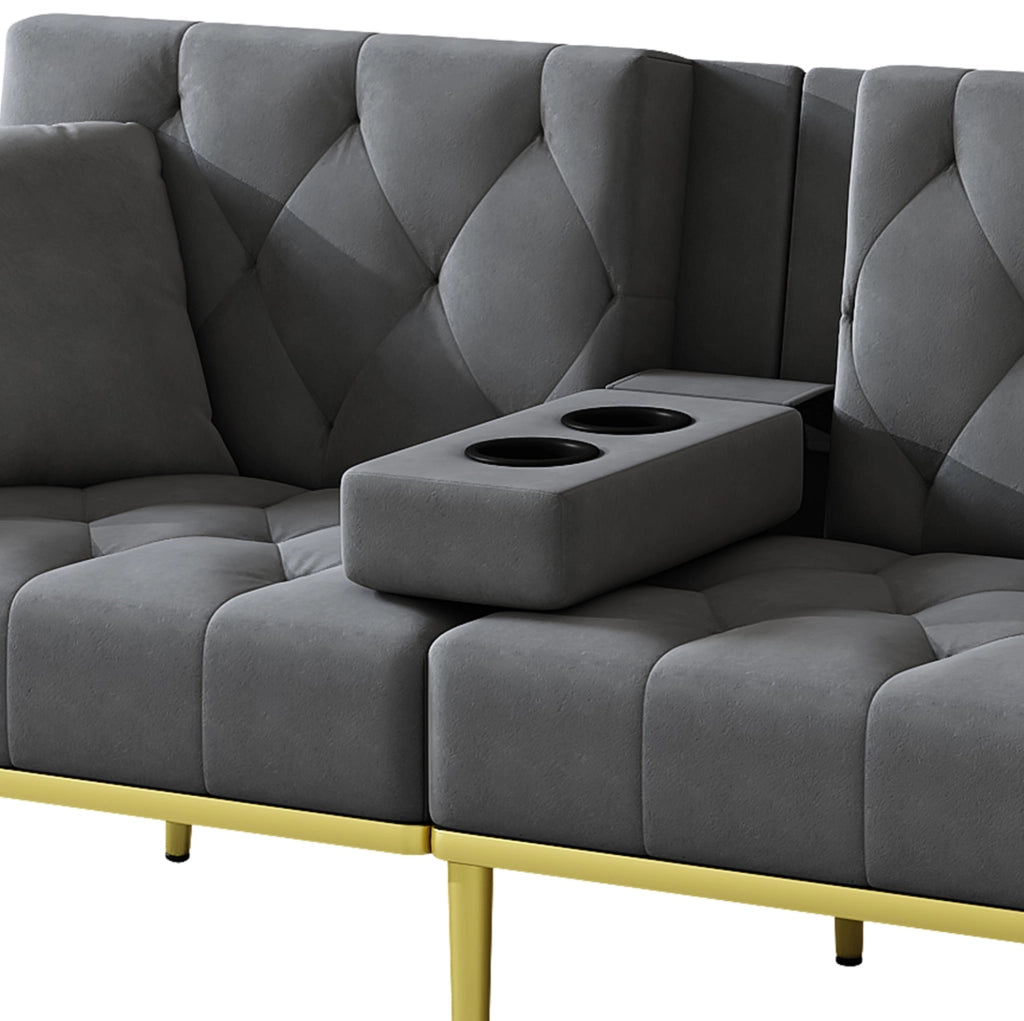 Divano letto 2 posti 175x80 cm in velluto grigio con schienale reclinabile