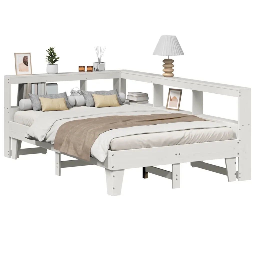 Letto Libreria senza Materasso-Struttura Letto con contenitore Bianco 120x190 cm Legno di Pino 138047