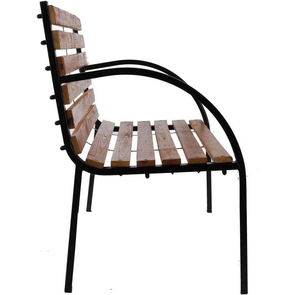 Trade Shop - Panchina Da Parco Panca Con Braccioli In Metallo Legno Marrone 122x60x81cm Arredo Giardino -