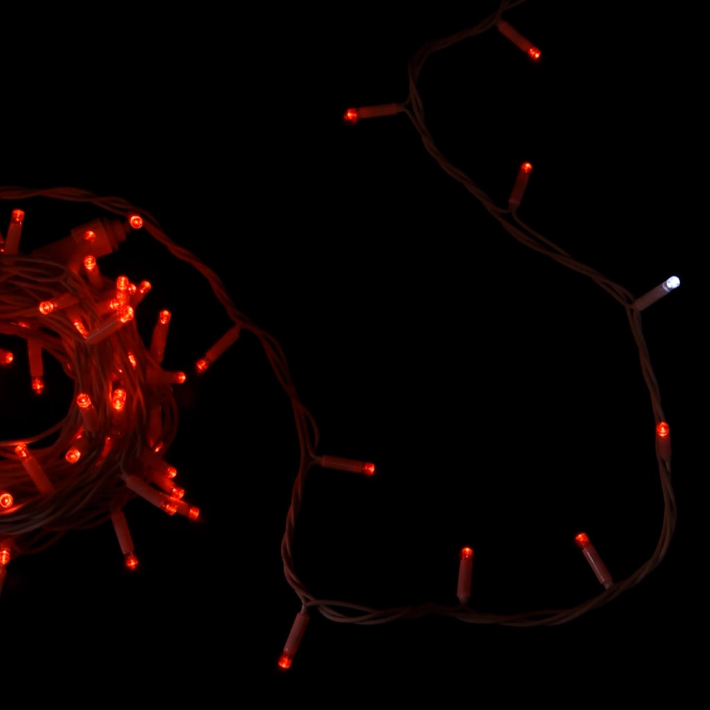 CATENA LUMINOSA CON 100 MAXI LED REFLEX 8MM CAVO BIANCO DA 10 METRI LUCE ROSSA E BIANCA - PERFETTA PER ESTERNI PROLUNGABILE FINO A 20 PEZZI