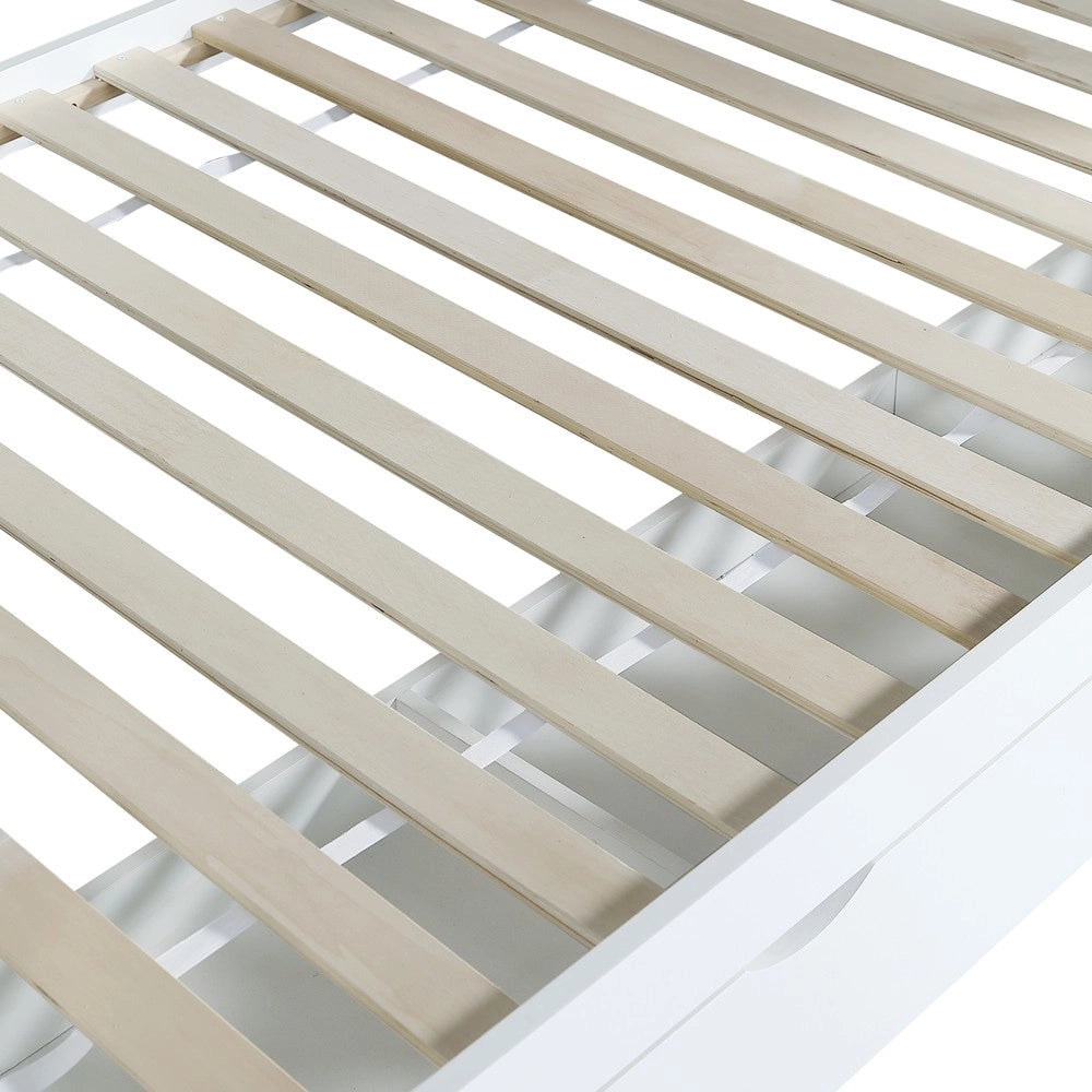 Letto a Castello Bambini con Scivolo, Cassetti e Scaletta ¨C MINIMAL ¨C Pino/MDF Bianco 90x200