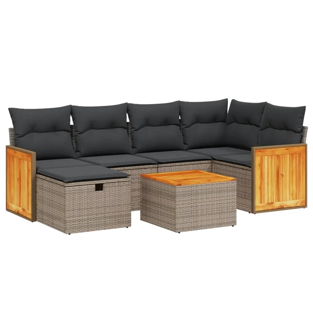 Set Divani da Giardino 7 pz con Cuscini Grigio in Polyrattan 3265743