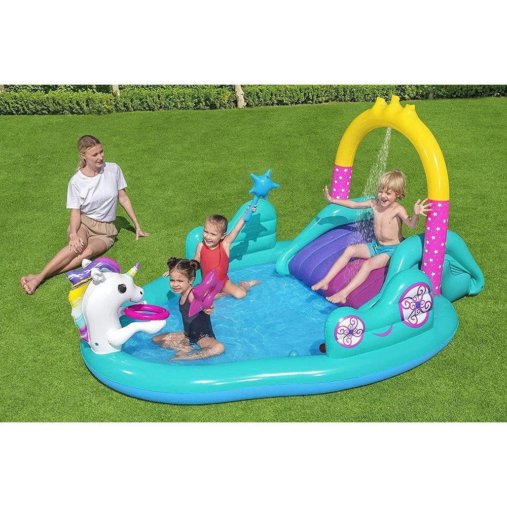 Trade Shop - Play Center Magico Unicorno Piscina 274x198x137cm Scivolo Anelli Bacchetta 53097 -